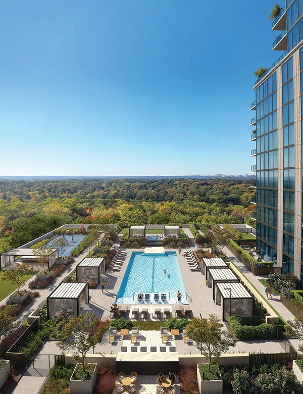aerial view of the Elyse Buckhead pool and the atlanta GA views